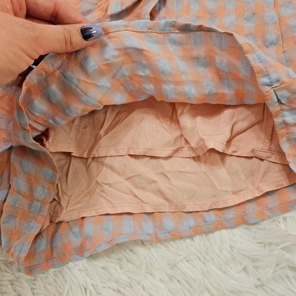 Talulah Women's Peach‎ & Blue Gingham Wrap Tie Waist Short Sleeve Romper. Size M - Picture 5 of 13